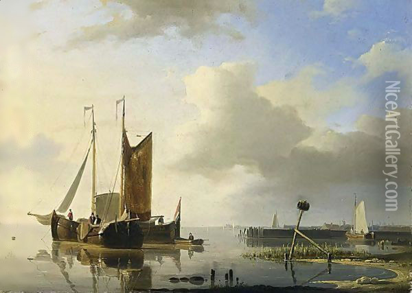 Ships At Anchor In A Calm Oil Painting - Abraham Hulk Jun.