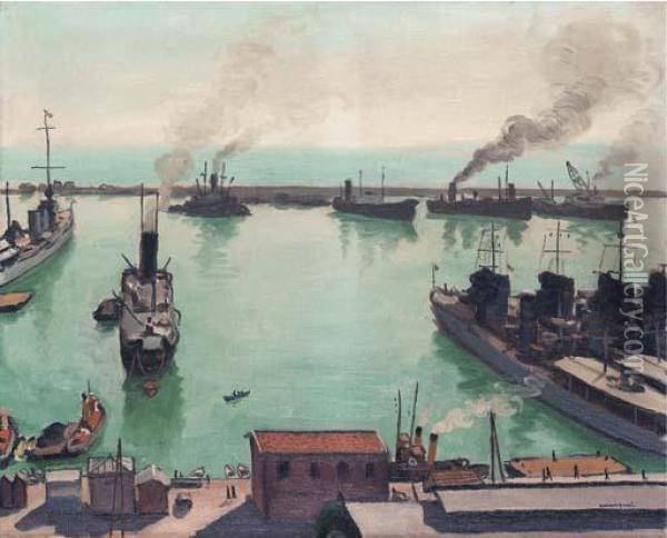 Bateaux De Guerre Dans Le Port Oil Painting - Albert Marquet