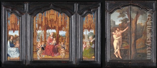 Madonna Con Bambino E Cinque Angeli (triptych) Oil Painting - Jan Gossaert