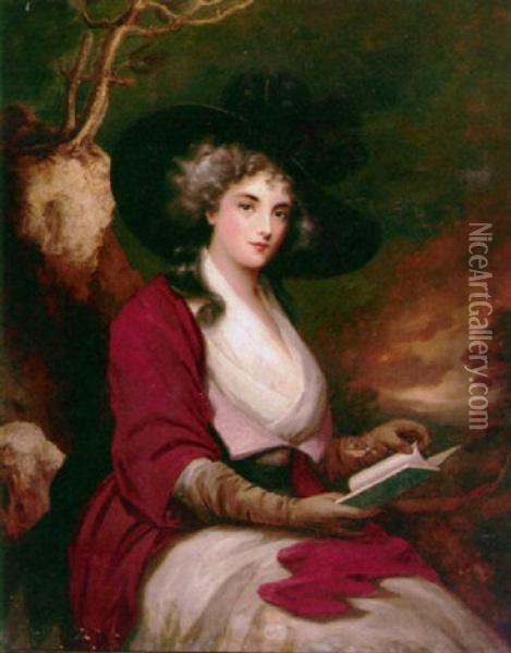 A Portrait Of A Lady In A Rocky Landscape Oil Painting - Thomas Lawrence