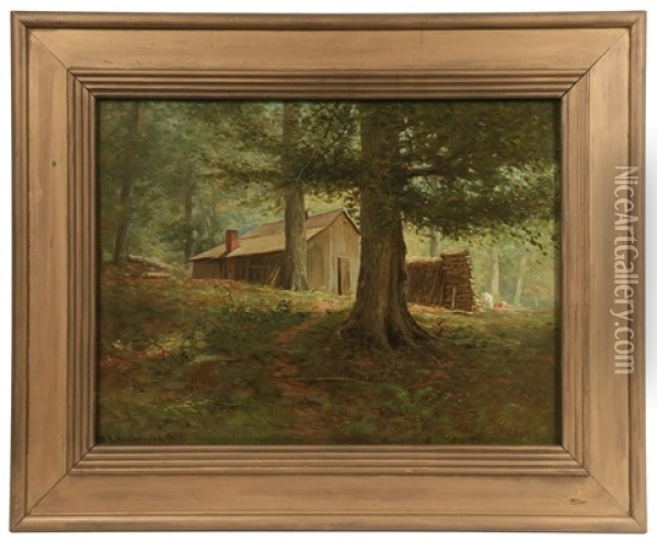 Upstate New York Forest Cabin With Woodpile In Summer Oil Painting - Dubois Fenelon Hasbrouck