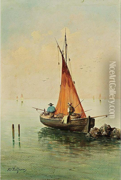 Fishermen In A Boat Oil Painting - Adolphe Paul E. Balfourier