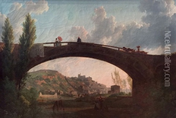 Le Pont Oil Painting - Simon-Joseph-Alexandre Clement Denis