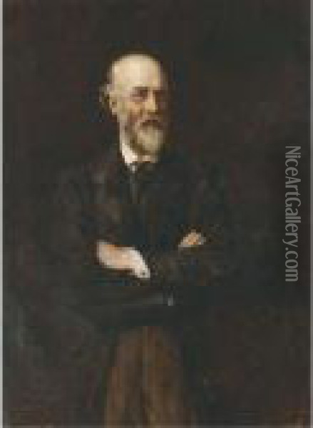 Portrait Of A Gentleman, Three-quarter-length, In A Black Frockcoat Oil Painting - Sir Hubert von Herkomer