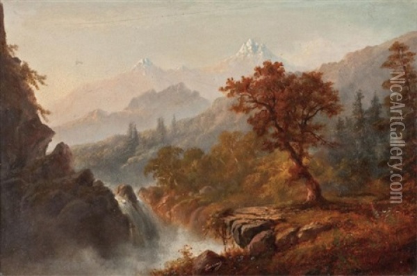 Alpine Waterfall Oil Painting - Alexander Francois Loemans