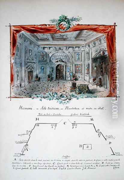 Set design and stage directions for an 1877 production of Hernani by Victor Hugo (1802-85), 1879 Oil Painting - Pere et fils Valnay