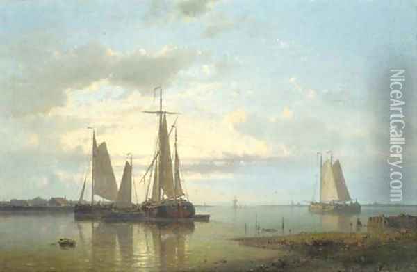 Shipping in a calm estuary Oil Painting - Abraham Hulk Snr