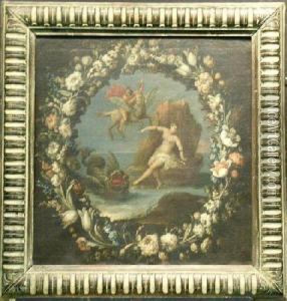 Perseus And Andromeda And Aurora In Floral Surrounds: Two Oil Painting - Jan Caspar Philips
