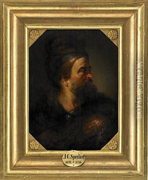 Portratt Forestallande Man I Turban Oil Painting - Johann Christian Sperling