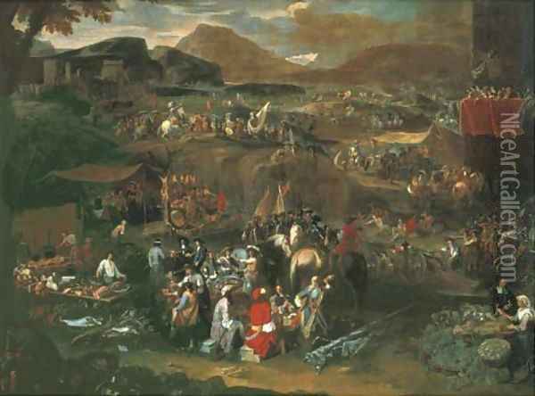 A military encampment on the Campus Martius Oil Painting - Pieter Hofmans, Il Giannizzero