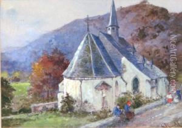 Wallfahrtskapelle St. Jost Bei Birneburg In Der Eifel. Oil Painting - Carl Rudell