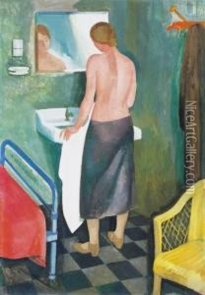 Woman Washing Herself Oil Painting - Karoly Patko