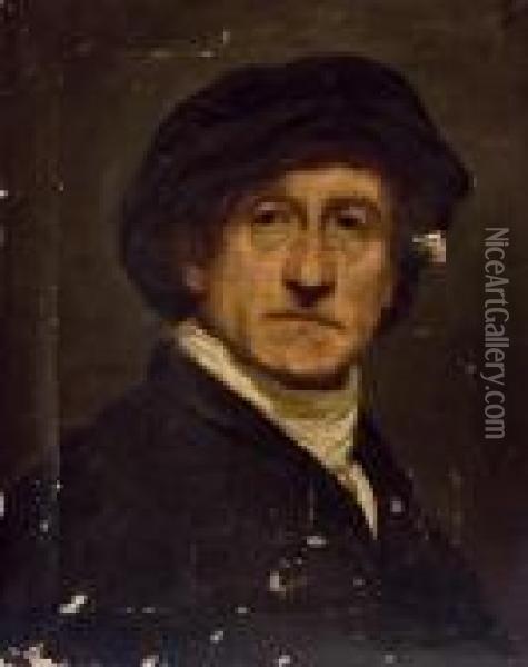 Head Of A Man In A Black Cap Oil Painting - Sir Joshua Reynolds