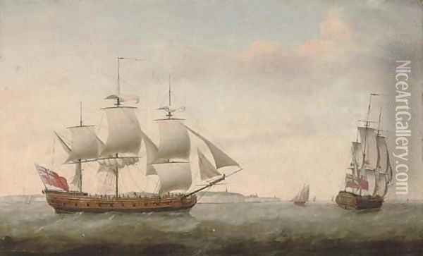 The merchantman Augustus Caesar in two positions in the Channel off Dover Oil Painting - Francis Holman
