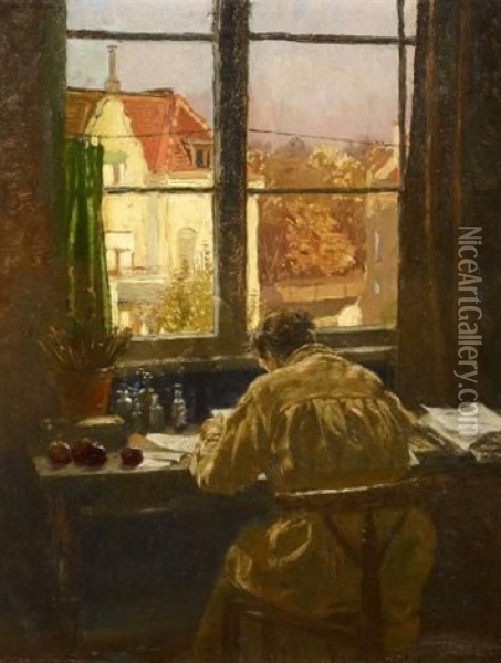 Am Atelierfenster Oil Painting - Edmund Massau