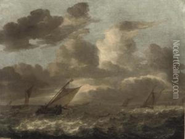 Shipping In Choppy Waters Oil Painting - Abraham Hendrickz Van Beyeren