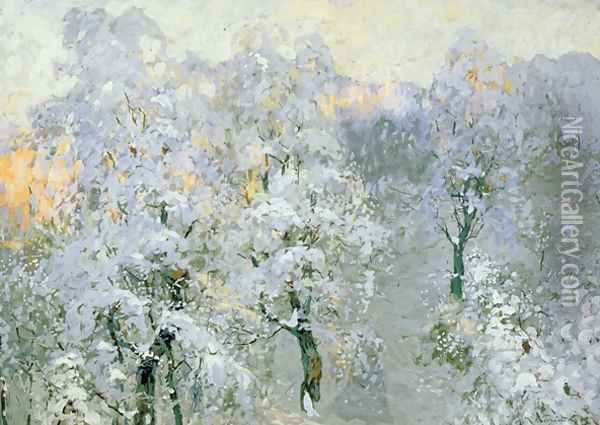 Trees in Wintry Silver Oil Painting - Konstantin Ivanovich Gorbatov