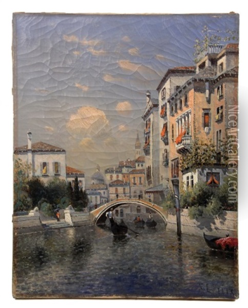 Gondolas On A Venetian Canal Oil Painting - Karl Eugene Felix