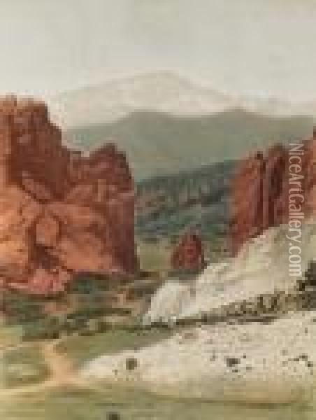 Pikes Peak From The Garden Of The Gods Oil Painting - William Henry Jackson