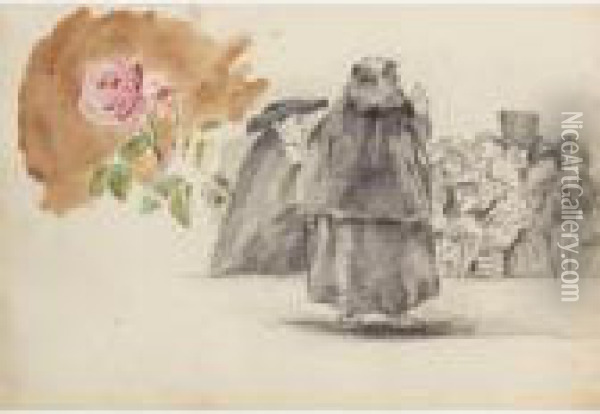 Etudes De Personnages, Probablement D'apres Goya, Et Etude De Rose Oil Painting - Eugene Delacroix
