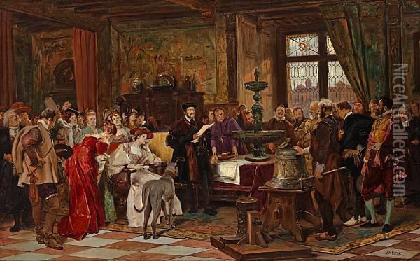 Ferdinand I And His Artists Oil Painting - Wenzel Brozik