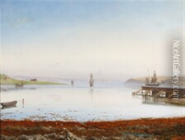 Fjordparti Med Sejlere Oil Painting - Thorald Laessoe