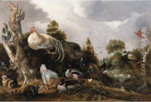 Orpheus Charming The Animals Oil Painting - Gillis Claesz De Hondecoeter