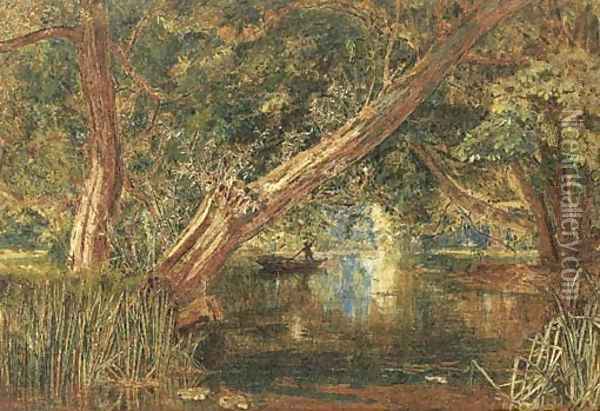 A wooded lake Oil Painting - Albert Goodwin