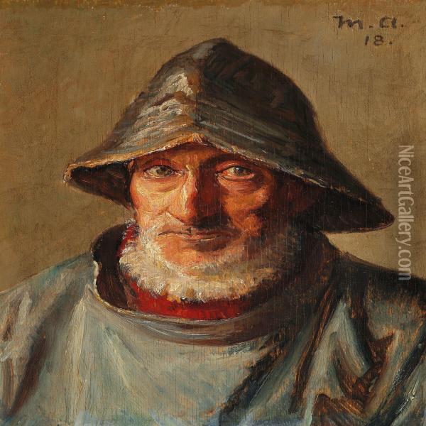 Fisherman From Skagen With Sou'wester Oil Painting - Michael Ancher