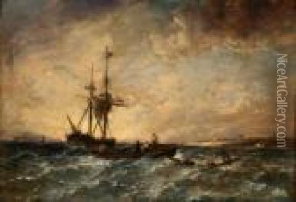 Ship In Distress On The High Seas Oil Painting - Alfred Vickers