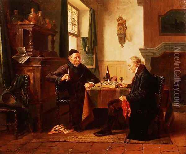 The Chess Match Oil Painting - Charles Meer Webb