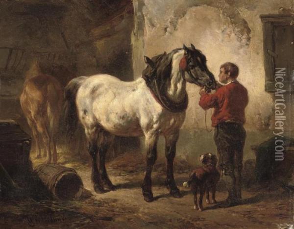 Tending To The Horses Oil Painting - Wouterus Verschuur