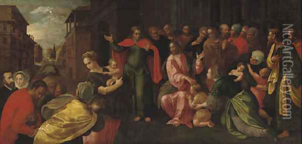 'Christ suffering the Children to come unto Him' Oil Painting - Adam van Noort