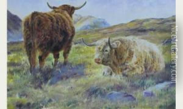 Moutons Highlanders Oil Painting - Charles Jones
