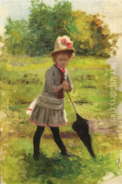 Jeune Fille A L'ombrelle Fermee Oil Painting - Cesar Pattein