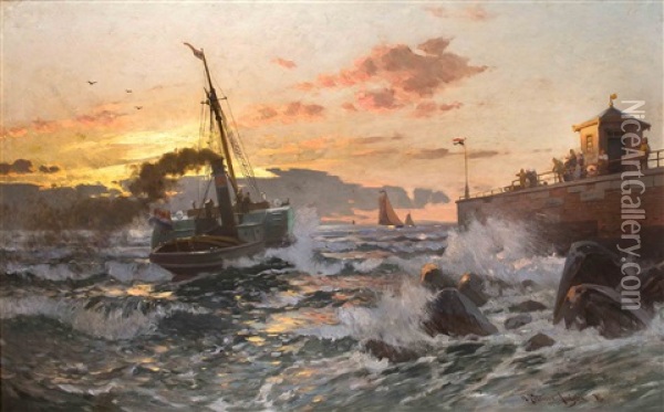 Bei Sonnenuntergang Oil Painting - Heinrich Petersen-Angeln