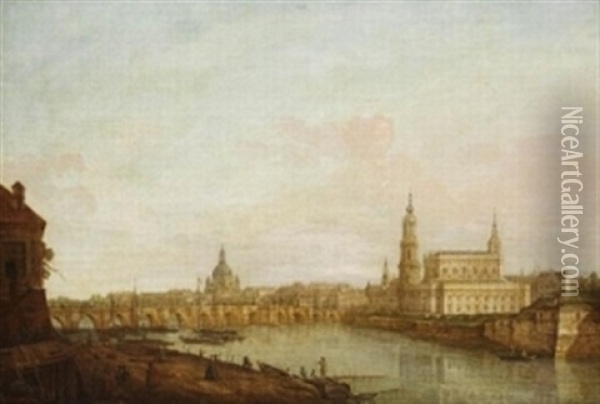 Dresden Vom Rechten Elbufer Unterhalb Der Augustusbrucke Oil Painting - Bernardo Bellotto