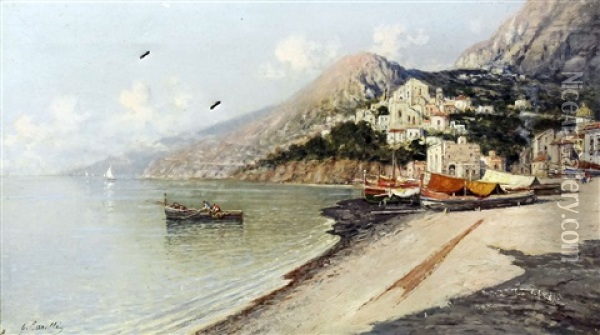 Neapolitan Views (3 Works) Oil Painting - Giuseppe Carrelli