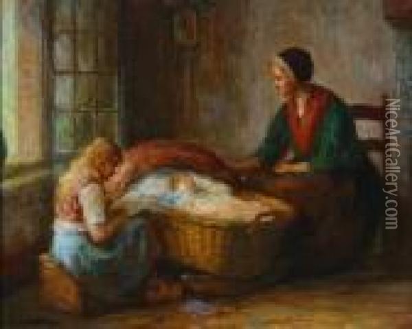 Woman & Children In An Interior S L/l: Charles Waltensperger O/c 20x24 Est:$2000/3000 Provenance: Estate Oil Painting - Charles E. Waltensperger