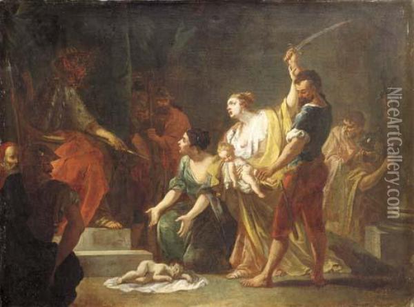 The Judgement Of Solomon Oil Painting - Aubin Vouet