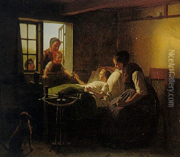 The Patient Receives A Visit Oil Painting - Johann Julius Exner