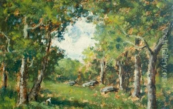 Figure In A Sunlit Landscape Oil Painting - Narcisse-Virgile D Az De La Pena
