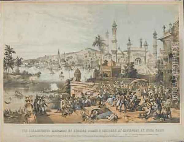 The treacherous massacre of English women and children at Cawnpore by Nena Sahib during the Indian Mutiny of 1857, printed 12th October 1857 Oil Painting - Thomas Packer