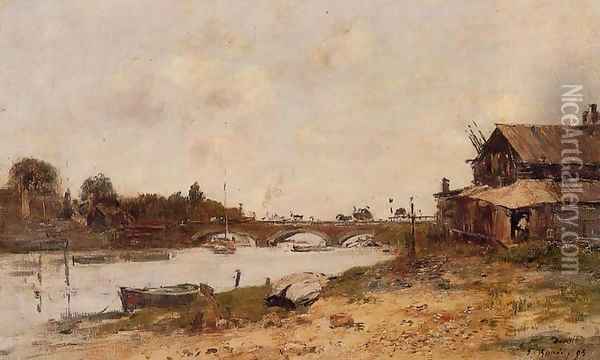 Bridge over the Touques at Deauville 1895 Oil Painting - Eugene Boudin
