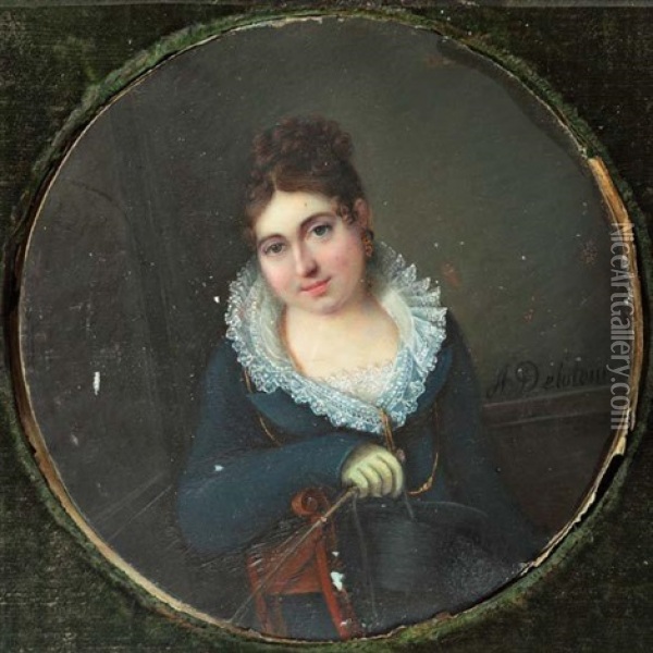 Jeune Femme En Tenue De Cavaliere Romantique Oil Painting - Alexandre Delatour