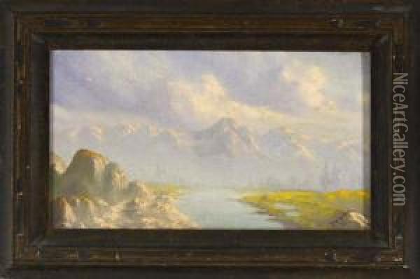 Mountainous River Landscape Oil Painting - John, Giovanni Califano