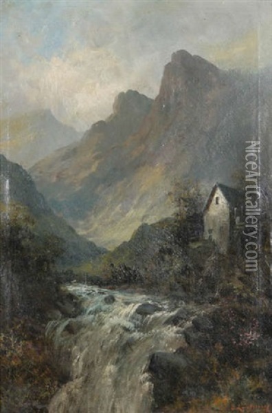 Paysage Montagneux Avec Cascade Oil Painting - Emil Lauterburg