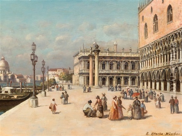 Piazetta In Venice Oil Painting - Ernst Stache