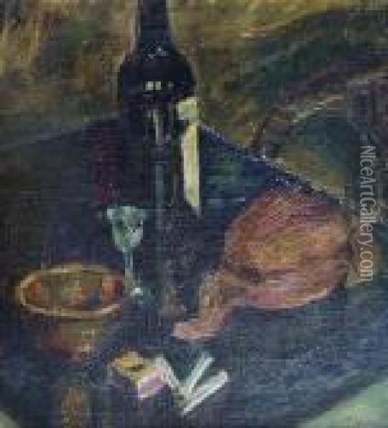 Schiestl-arding, Albert: Still 
Life, Ca.1930. Oil On Cardboard. Initials. - Crackle. Cardboard Curved Oil Painting - Albert Schiestl-Arding