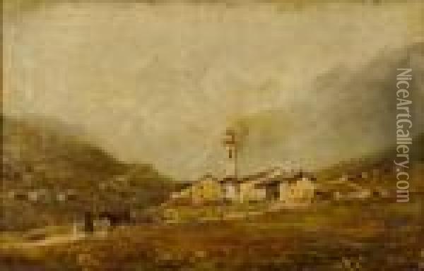 Paesaggio Montano Con Carretto Oil Painting - Camillo Rapetti